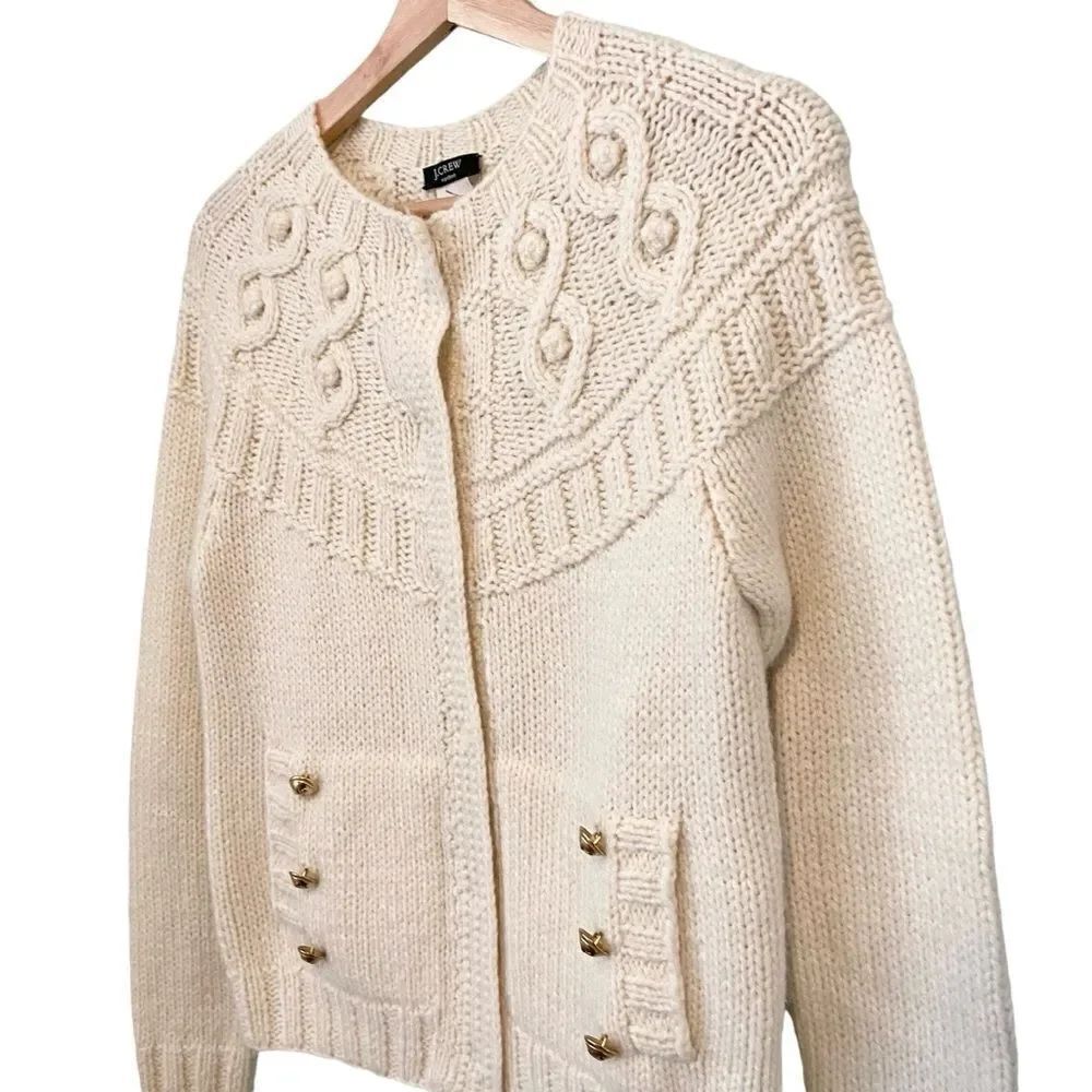 J. Crew Hand Knit Cardigan Sweater with Front Pockets with Gold Accent in Small - Picture 4 of 12